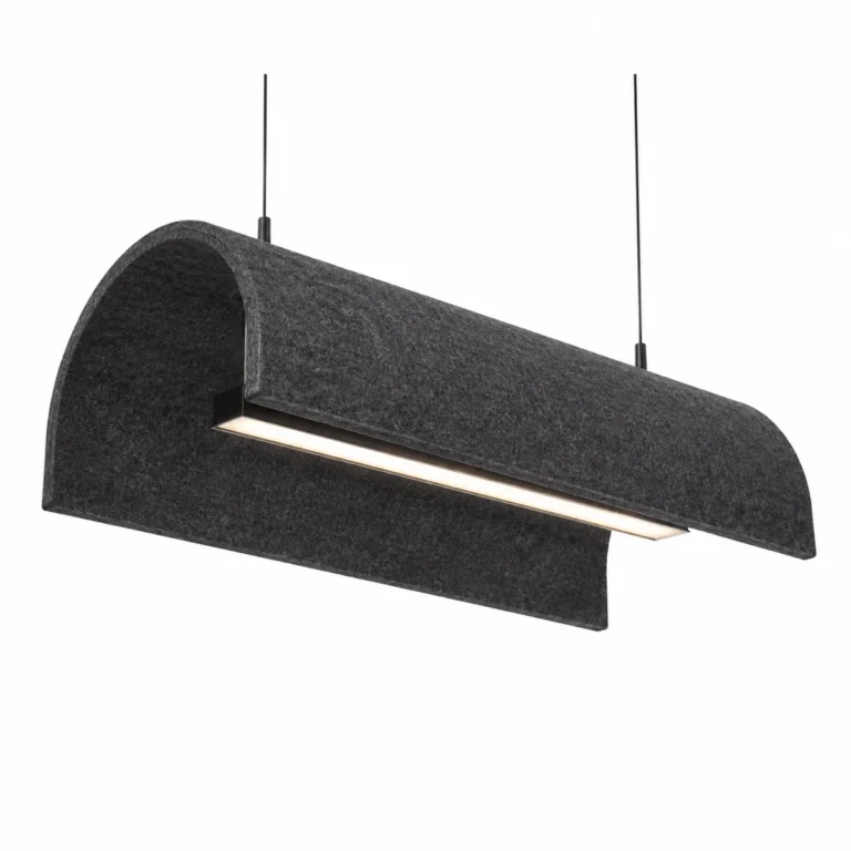 Charcoal Arc PET felt acoustic pendant light on a white background