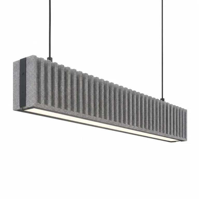 Dark grey Linear PET felt acoustic light on a white background