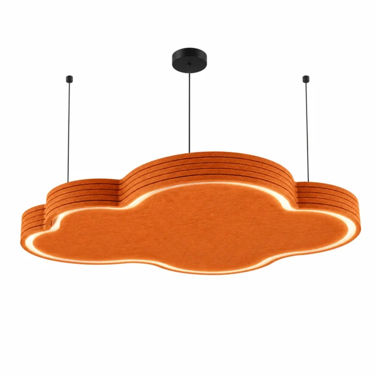 Orange Cloud PET felt acoustic light on a white background