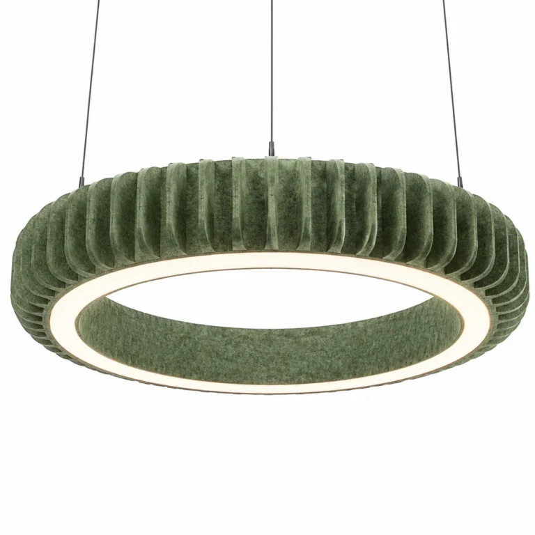 Green Ring PET felt acoustic pendant light on a white background