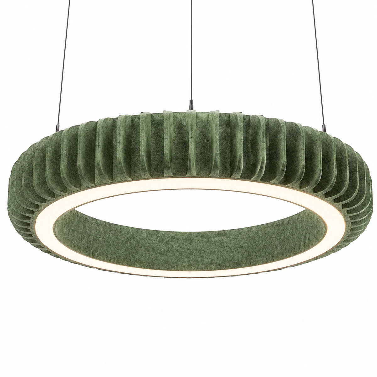 Green Ring PET felt acoustic pendant light on a white background