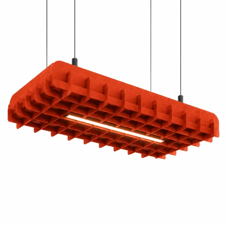 Red Rib Grid PET felt acoustic light on a white background